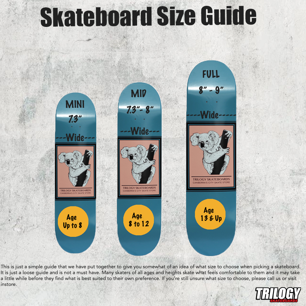 Populair Handboek Door Skateboard Size Guide - Trilogy Skateboards